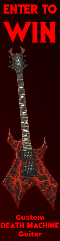 Enter to win a custom Death Machine guitar! - Black electric guitar with red vein design.